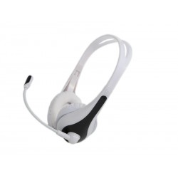 Stereo PC Headset ADJ - Con microfono e controllo volume - Con Jack Stereo 3.5mm - Lunghezza cavo 2.2 m - Colore Nero/Bianco