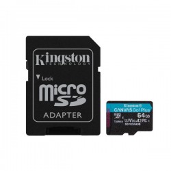 SD-MICRO KINGSTON  64GB incl. Adapter CLASS U3 UHS-I V30 + ADATTATORE READ:90MB/S WRITE:45MB/S - SDCG3/64GB